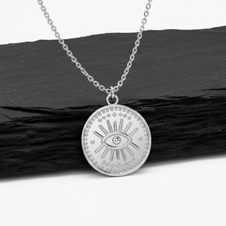 925 sterling silver platinum-plated all-seeing eye coin necklace